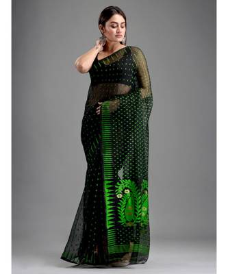 SILK COTTON BENGAL HANDLOOM SOFT JAMDANI SAREE with blouse 2
