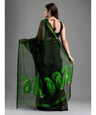SILK COTTON BENGAL HANDLOOM SOFT JAMDANI SAREE with blouse 4