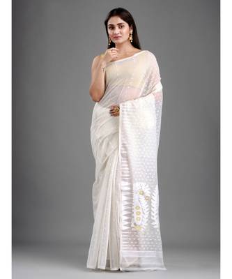 SILK COTTON BENGAL HANDLOOM SOFT JAMDANI SAREE with blouse 1