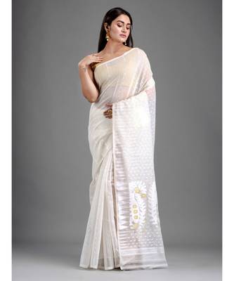 SILK COTTON BENGAL HANDLOOM SOFT JAMDANI SAREE with blouse 2