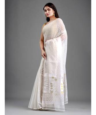 SILK COTTON BENGAL HANDLOOM SOFT JAMDANI SAREE with blouse 3