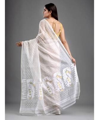 SILK COTTON BENGAL HANDLOOM SOFT JAMDANI SAREE with blouse 4