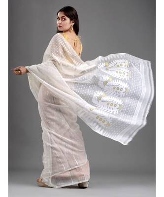 SILK COTTON BENGAL HANDLOOM SOFT JAMDANI SAREE with blouse 5