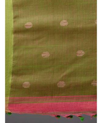 PURE LINEN BENGAL HANDLOOM POLKA DOT SAREE with blouse 5