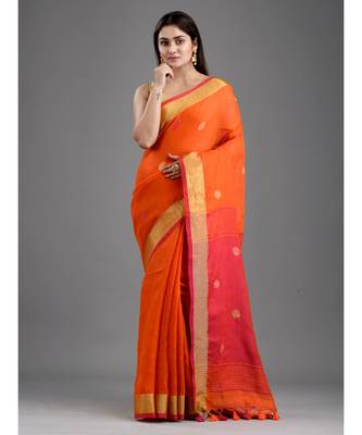 PURE LINEN BENGAL HANDLOOM POLKA DOT SAREE with blouse 1