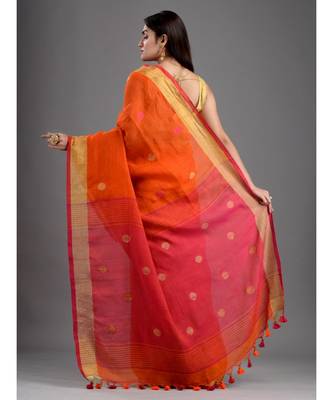 PURE LINEN BENGAL HANDLOOM POLKA DOT SAREE with blouse 4