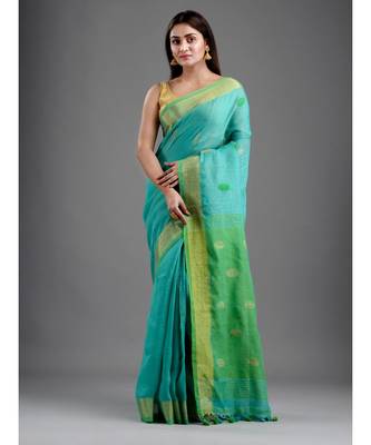 PURE LINEN BENGAL HANDLOOM POLKA DOT SAREE with blouse 1