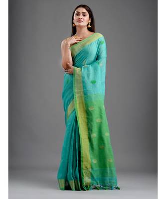 PURE LINEN BENGAL HANDLOOM POLKA DOT SAREE with blouse 2