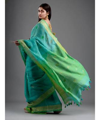 PURE LINEN BENGAL HANDLOOM POLKA DOT SAREE with blouse 4