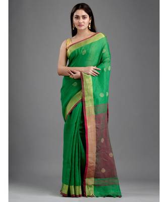 PURE LINEN BENGAL HANDLOOM POLKA DOT SAREE with blouse 1