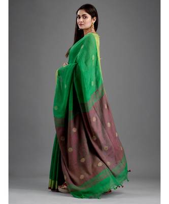 PURE LINEN BENGAL HANDLOOM POLKA DOT SAREE with blouse 4