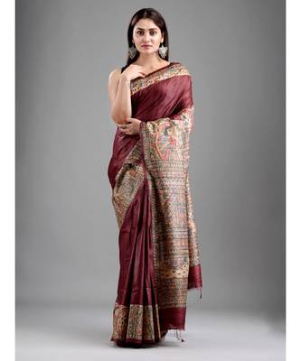 PURE DESHI TASSAR MADHUBANI HANDPAINTED SAREE with blouse 1