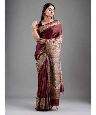 PURE DESHI TASSAR MADHUBANI HANDPAINTED SAREE with blouse 2