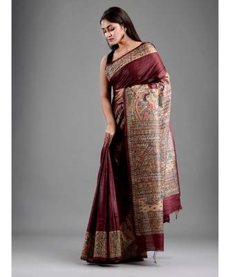 PURE DESHI TASSAR MADHUBANI HANDPAINTED SAREE with blouse 3