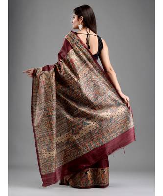 PURE DESHI TASSAR MADHUBANI HANDPAINTED SAREE with blouse 4
