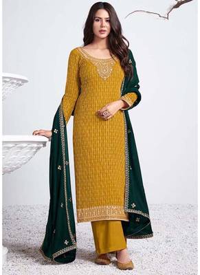 Mustard embroidered georgette salwar 1