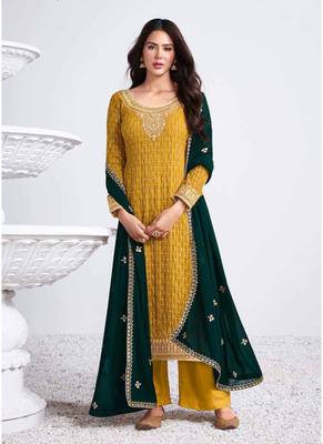 Mustard embroidered georgette salwar 2