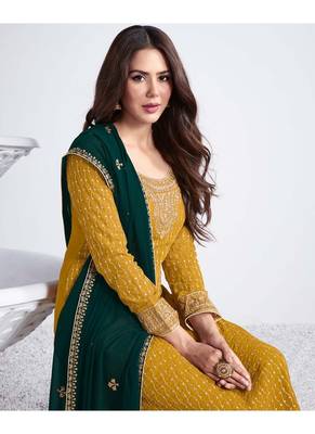 Mustard embroidered georgette salwar 3