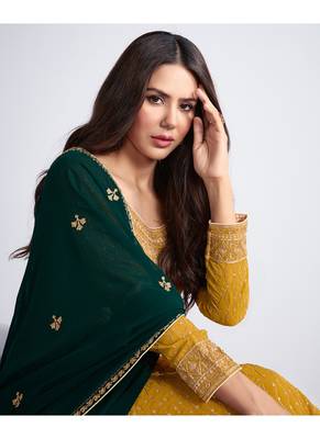 Mustard embroidered georgette salwar 4
