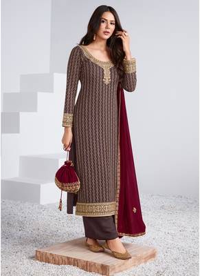 Chocolate embroidered georgette salwar 2