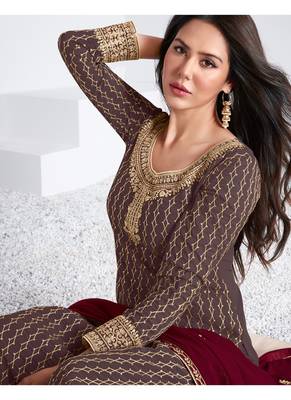 Chocolate embroidered georgette salwar 4