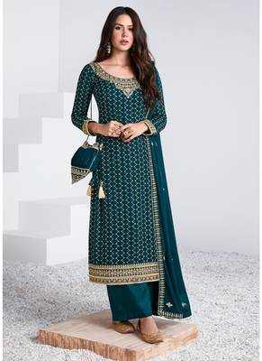 Dark-teal embroidered georgette salwar 1