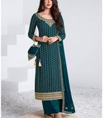Dark-teal embroidered georgette salwar