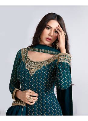 Dark-teal embroidered georgette salwar 2