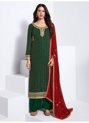 Dark-green embroidered georgette salwar 1