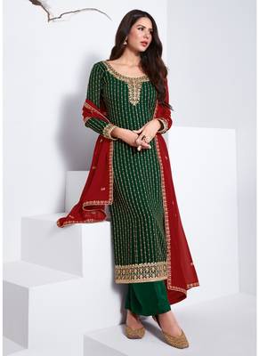 Dark-green embroidered georgette salwar 2