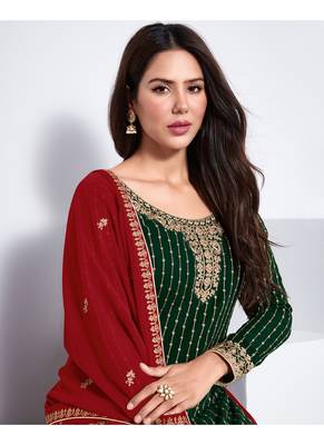 Dark-green embroidered georgette salwar 3