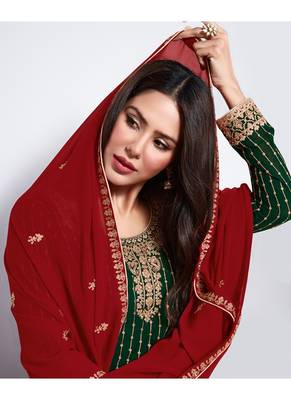 Dark-green embroidered georgette salwar 4