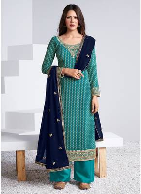 Turquoise embroidered georgette salwar 1