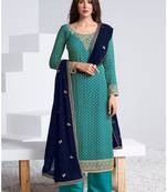 Turquoise embroidered georgette salwar