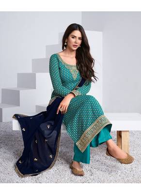Turquoise embroidered georgette salwar 2