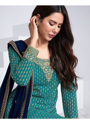 Turquoise embroidered georgette salwar 3
