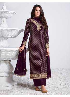 Wine embroidered georgette salwar 1