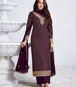 Wine embroidered georgette salwar