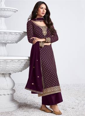 Wine embroidered georgette salwar 2
