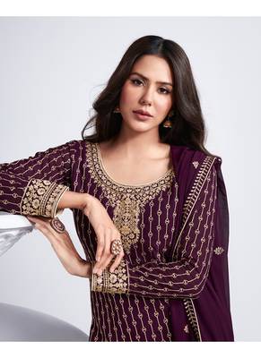 Wine embroidered georgette salwar 3