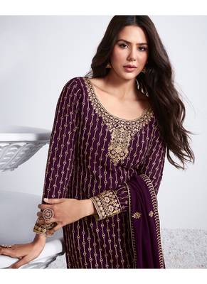 Wine embroidered georgette salwar 4