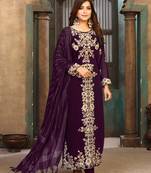 Purple embroidered georgette salwar