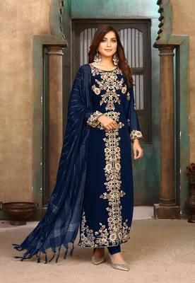 Dark-blue embroidered georgette salwar 1
