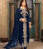 Dark-blue embroidered georgette salwar