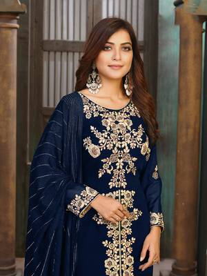 Dark-blue embroidered georgette salwar 2