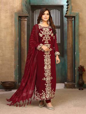 Red embroidered georgette salwar 1