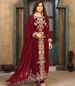 Red embroidered georgette salwar