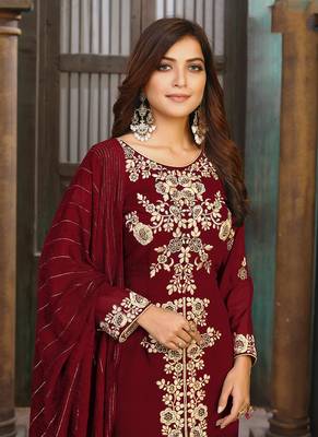 Red embroidered georgette salwar 2