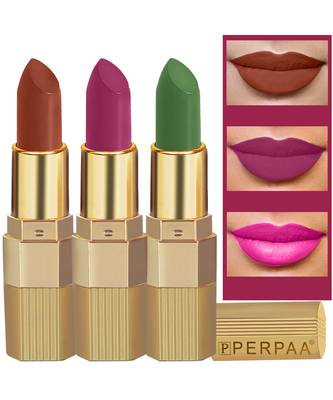 Lipstick Enriched with Vitamin E One Stroke  Combo of 3 (58 Hrs Stay) (Matte Rust Brown Matte Magenta Natural Pink) 1