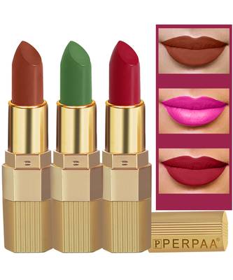 Lipstick Enriched with Vitamin E One Stroke  Combo of 3 (58 Hrs Stay) (Matte Rust Brown Matte Apple Red Natural Pink) 1